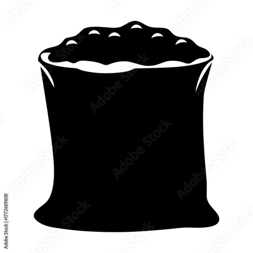 Stylized illustration of an overflowing sack with rounded peaks in black color