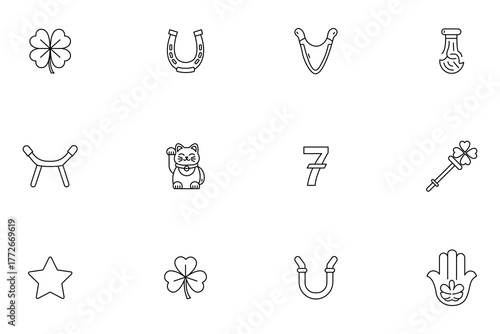 Good luck line icon set