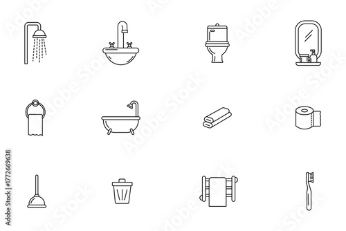 Bathroom line icon set