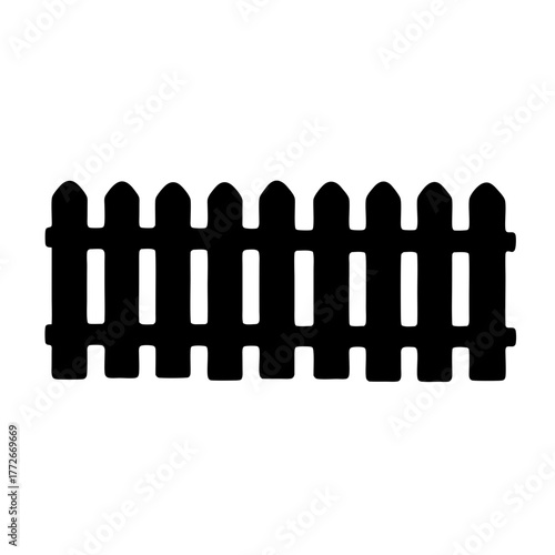 Black silhouette of a classic wooden picket fence on a white background