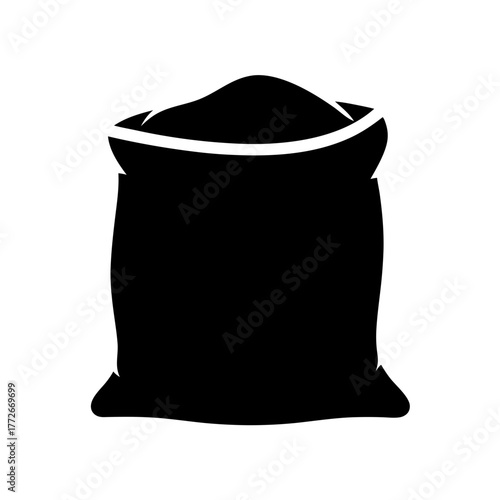 Simple Black and White Illustration of a Sack Full of Grain Product
