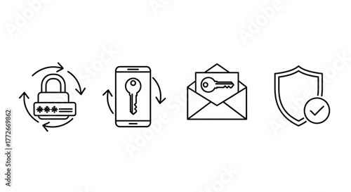 Hand drawn security and privacy icons featuring lock password shield and envelope mail settings vector
