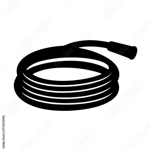 A Coiled Black Garden Hose Ready for Watering Plants or Cleaning Surfaces