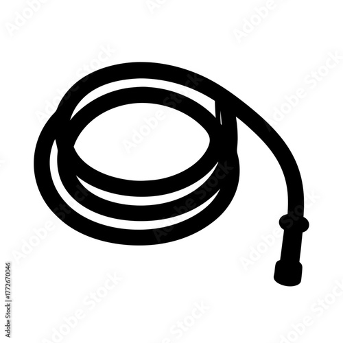 Coiled Garden Hose with Nozzle Illustration in Black and White Vector