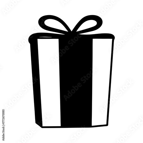 Stylized silhouette of a gift box with a ribbon and bow on top