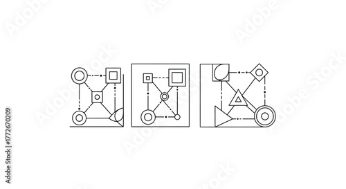 Diagrams illustrating a technical process with interconnected components and flow arrows vector