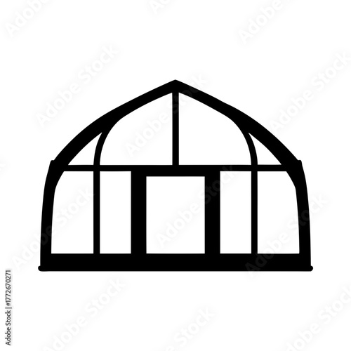 Minimalist silhouette of a greenhouse structure with arched roof design element