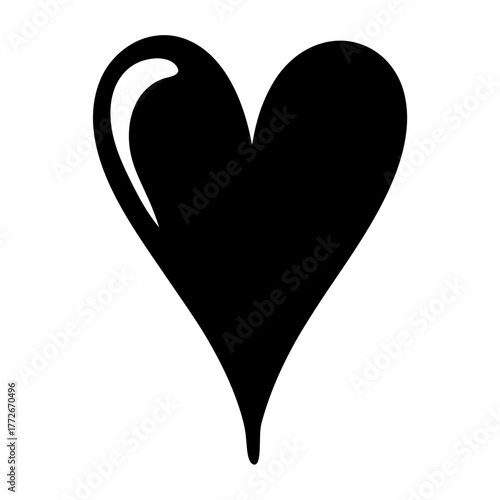 Stylized Black Heart with White Highlight on a White Background