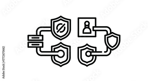 Digital security network data protection shield icons representing cybersecurity and information privacy vector