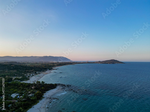 coastal landscape at sunset - drone shot