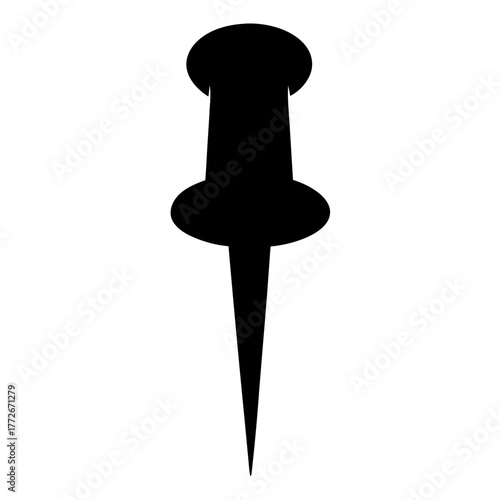 Silhouette of a simple thumbtack or pushpin used for attaching papers