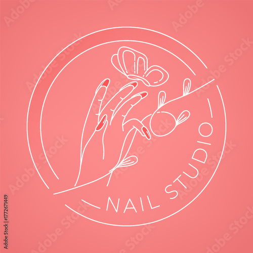 Simple line nail polish and hand care logo for spa and beauty design