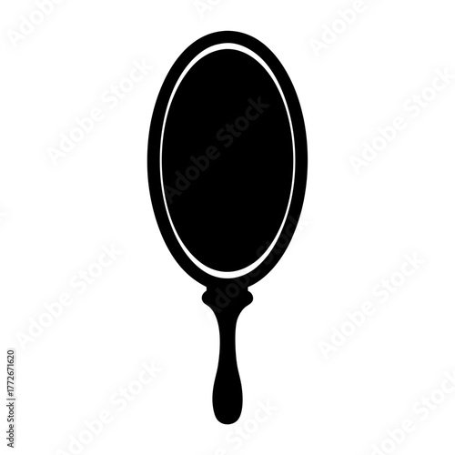 Elegant Black Handheld Mirror Silhouette with Classic Design on White Background