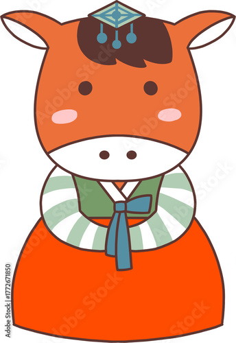 Korean Hanbok Cow Character / 한복 입은 암컷 소 캐릭터