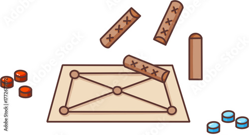 Korean Yutnori Game Set / 윷놀이 세트 일러스트