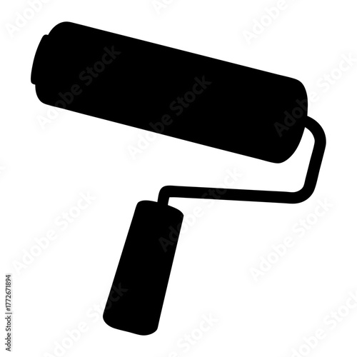 Simple black silhouette of a paint roller on a white background art