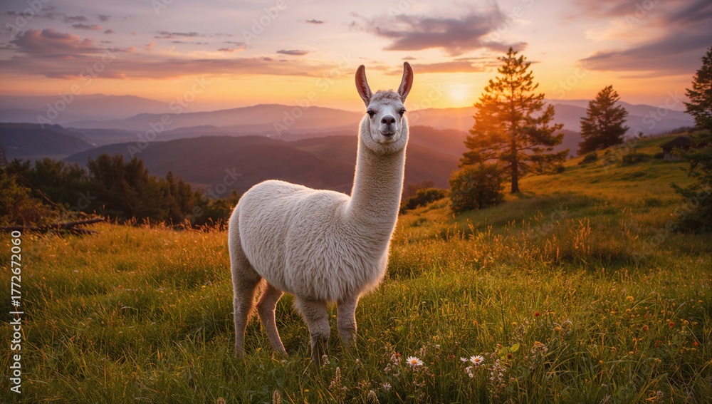 Fototapeta premium Llama Positioned in a Specific Spot