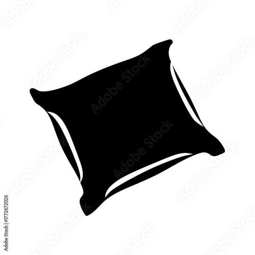 Black silhouette of a plush pillow against a stark white background