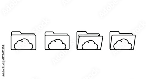 Hand drawn cloud folders icons representing digital storage and organization concepts vector