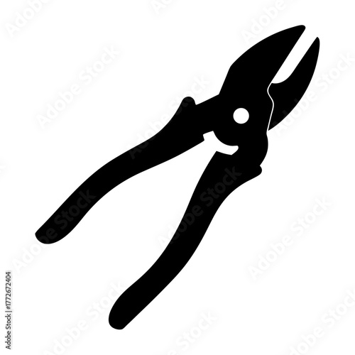 Striking Black Silhouette of Pruning Shears Tool Against a White Background