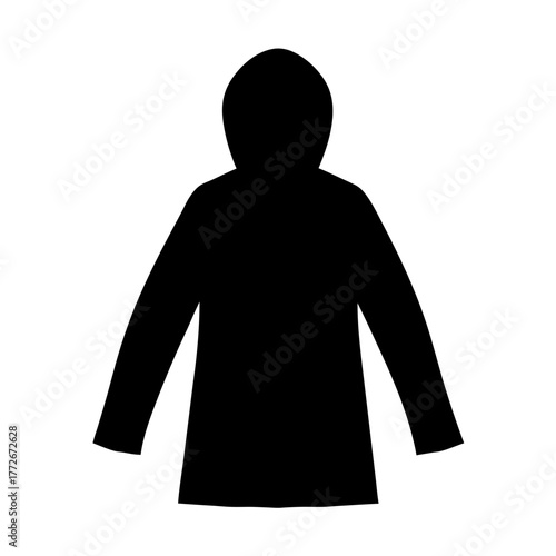 Black silhouette of a hooded raincoat on a white background illustration