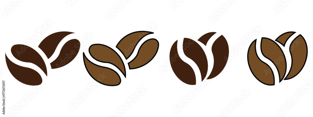 Obraz premium Coffee Bean Icon Set – Flat Vector Design of Arabic Roasted Coffee Seeds on White Background
