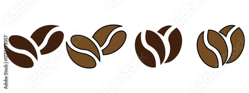 Coffee Bean Icon Set – Flat Vector Design of Arabic Roasted Coffee Seeds on White Background