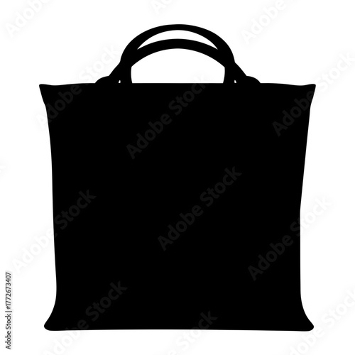 Silhouette of a black shopping bag with dual handles on white backdrop