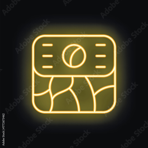 Yellow neon icon of a soil testing device used in smart farming for analyzing the condition of the soil