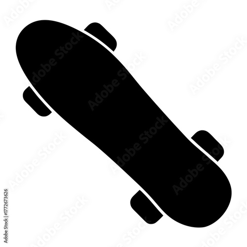 Simple black and white skateboard illustration with an angled perspective isolated