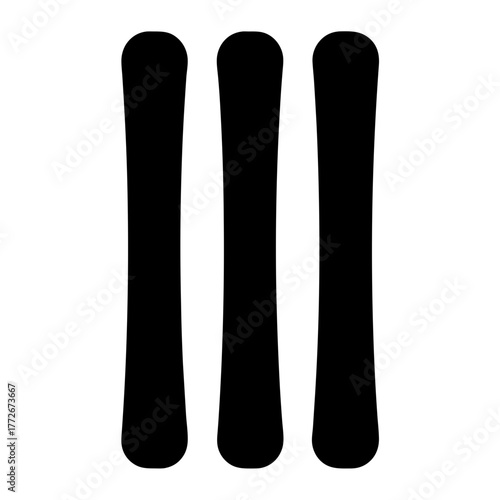 A trio of simplistic black objects standing tall and aligned together in the background