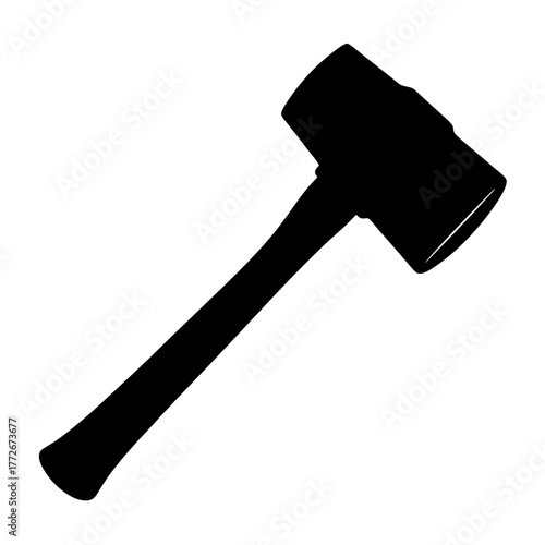 Black silhouette of a mallet tool with a wooden handle on white