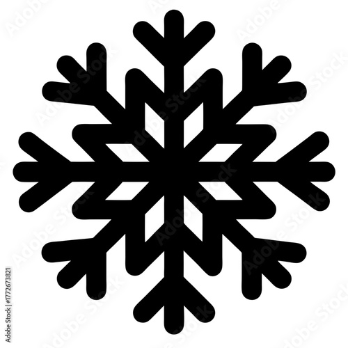 Black stylized snowflake with rounded edges on a white background creates winter