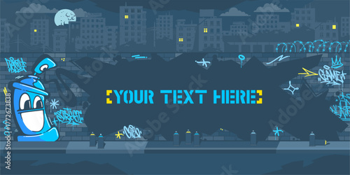 Abstract Contour Of Graffiti Piece On The Brick Wall Blank Template For Your Text Vector Background