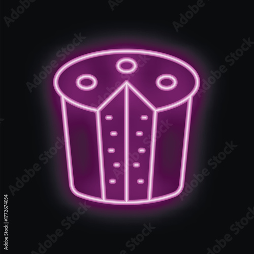 Purple neon sign depicting a traditional italian christmas cake with raisins, perfect for holiday themed designs