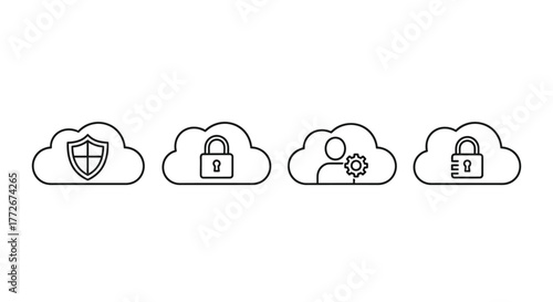 Secure cloud computing concepts with icons for data protection and access control vector