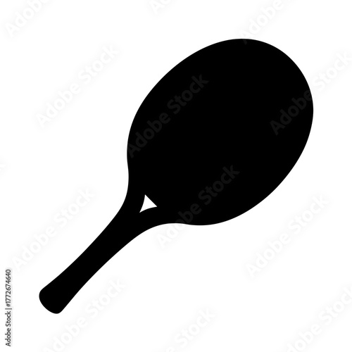 A black silhouette drawing of a sports racket ready for play