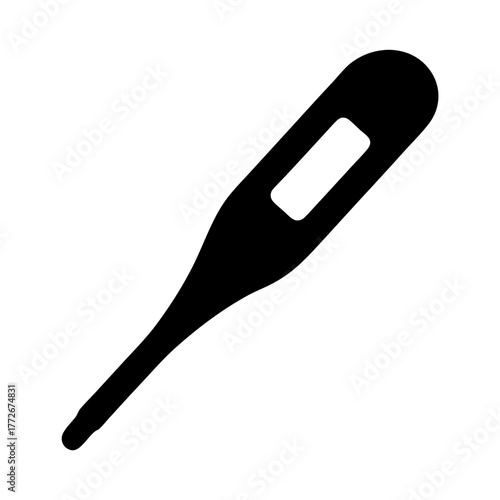 Black and white graphic image showing a digital thermometer for medical purposes