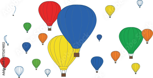 Colorful hot air balloons floating in the sky on a bright sunny day