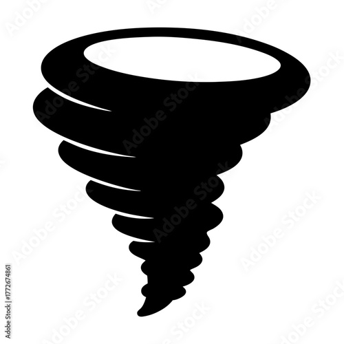 Stylized black and white graphic of a tornado, a dangerous natural disaster