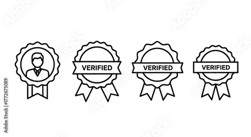 Set of four hand drawn certified verified badges and seals for quality assurance and approval vector