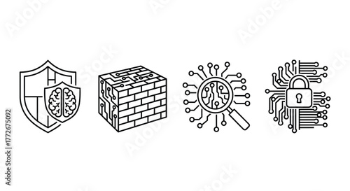 Digital security icons shield firewall network intrusion detection data protection lock vector