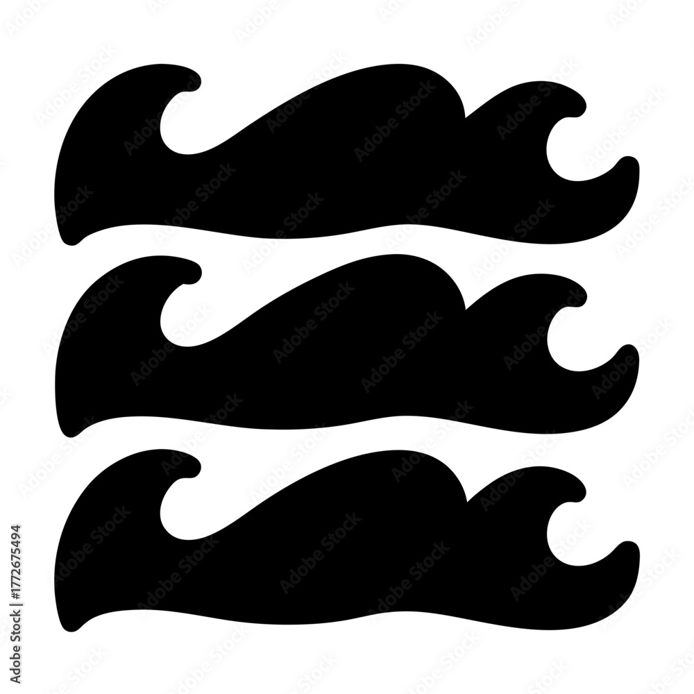 Obraz premium Three rows of black waves flowing across a white background vector image