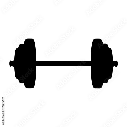 Black silhouette of a dumbbell for weightlifting and fitness activities