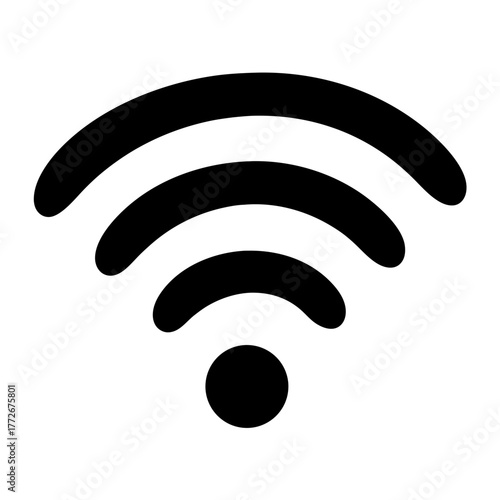 Wireless network signal indicator featuring curved lines and a central circle