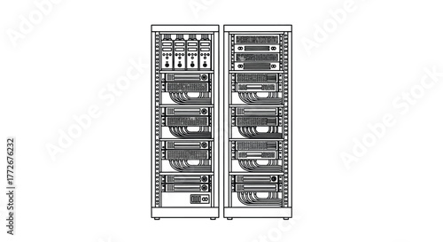 Detailed line art of an open two-door refrigerator filled with food and drinks vector