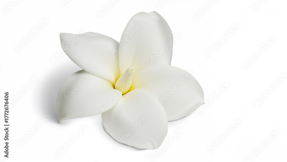 Naklejka premium Gardenia flower, close-up of white bloom on white backdrop, suitable for editorial header background