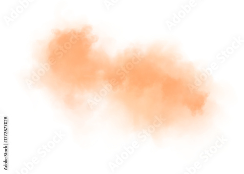 A soft orange dust cloud with smooth dispersion and slight transparency on a white background. Steam, smoke, and sandstorm effects. Vector illustration on a white background.