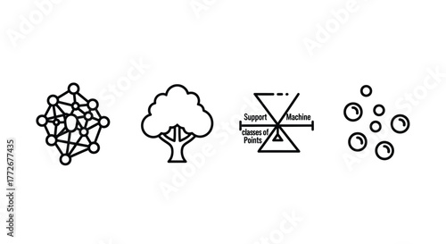 Abstract molecular structure tree time symbol particles icons representing science technology nature and time concepts vector