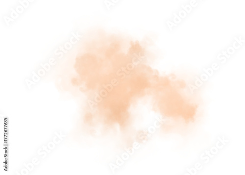 A soft orange dust cloud with smooth dispersion and slight transparency on a white background. Steam, smoke, and sandstorm effects. Vector illustration on a white background.